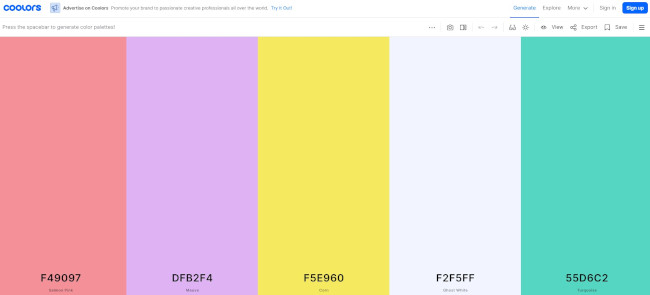 coolors as a free online design tool for generating color palettes