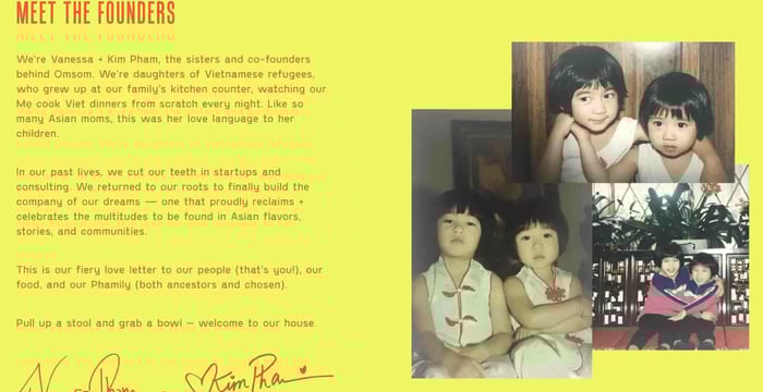 copywriting example Omsom meet the founders page