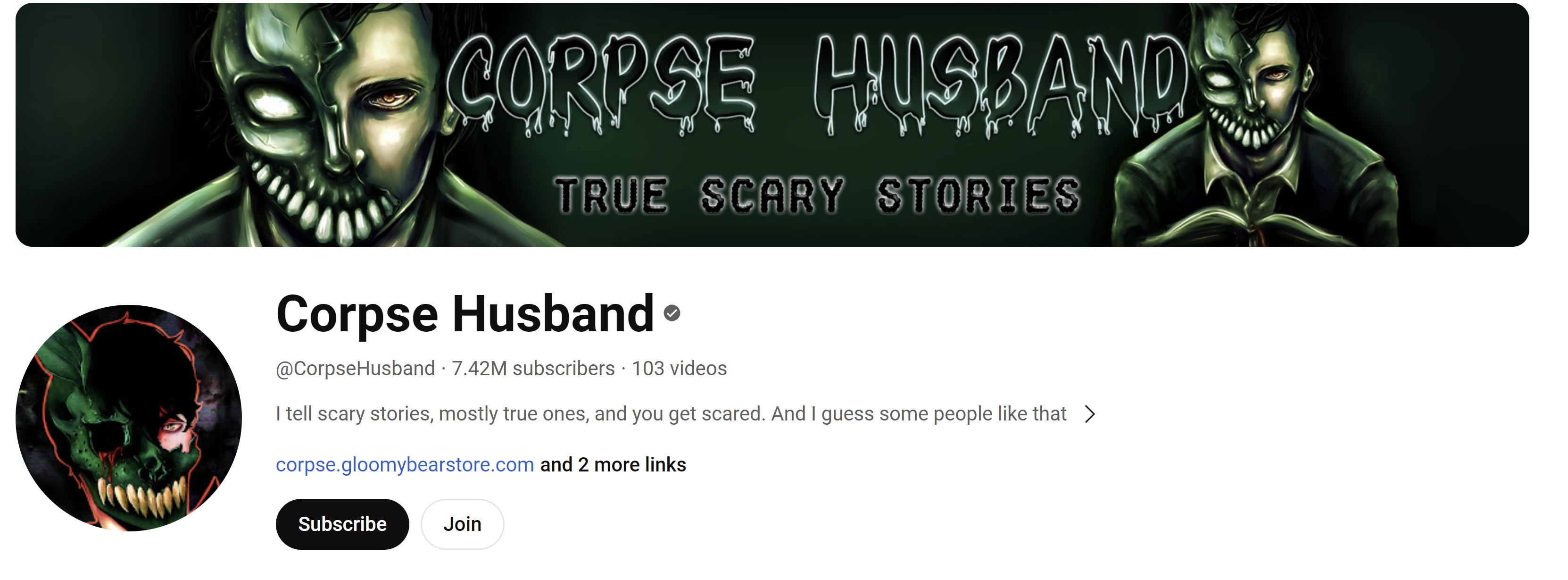 Screenshot of YouTuber Corpse Husband's YouTube Channel