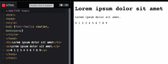 HTML and CSS fonts code example: Courier