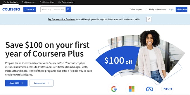 Image of Coursera homepage
