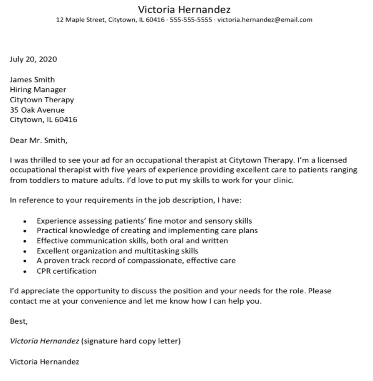 cover letter for a possible opening job