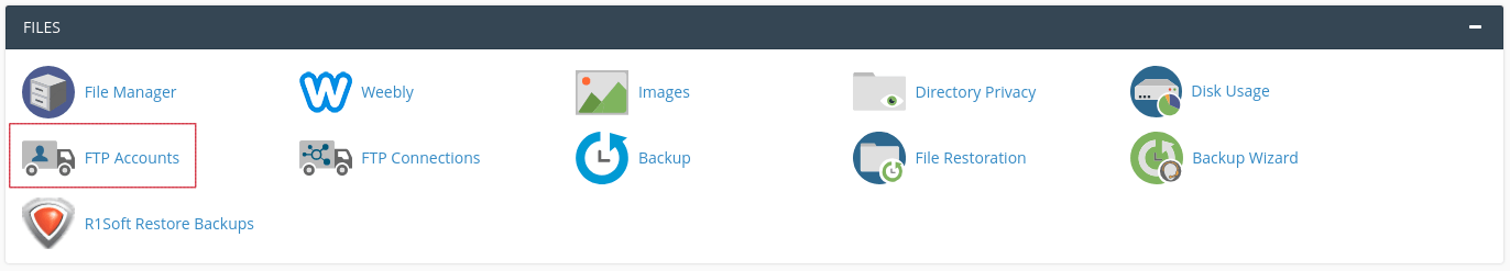 FTP Accounts icon outlined in red in cPanel