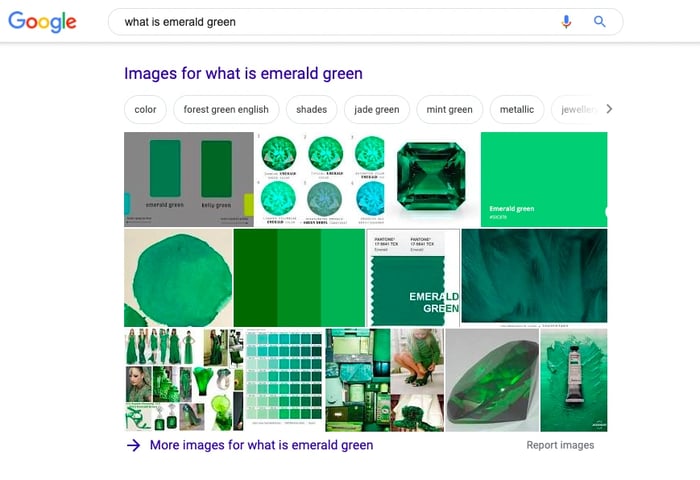 Google Search result for 'what is a emerald green'