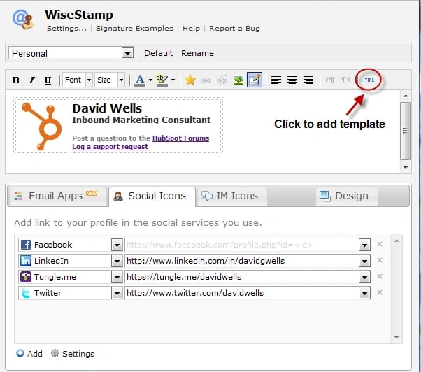 social media optimized email signature: WiseStamp 2