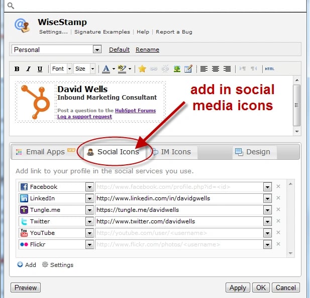 social media optimized email signature: WiseStamp 3