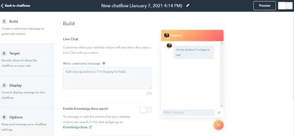 creating chatflow using hubspot