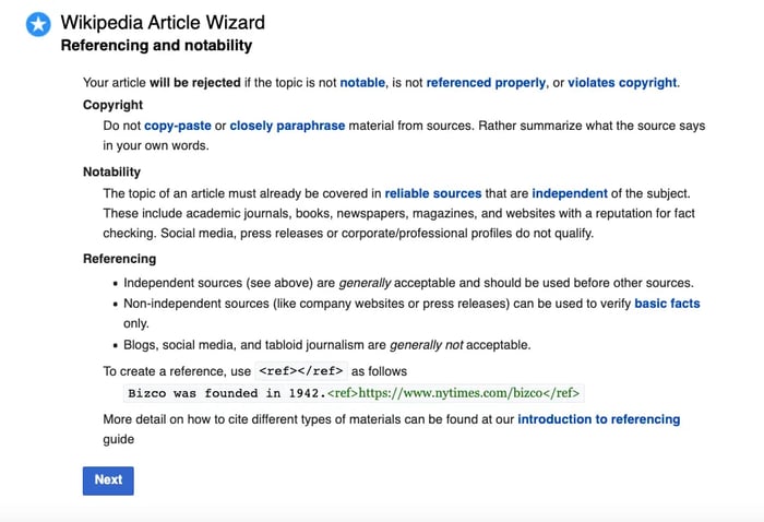 creating a wikipedia page for your company: provide citations