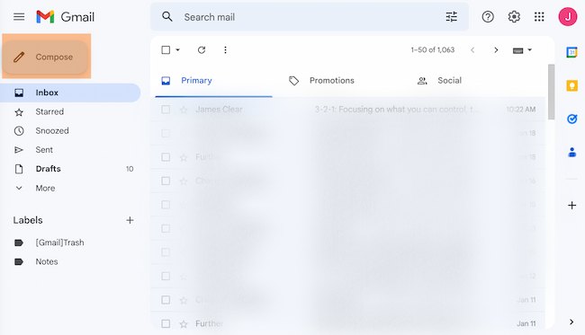 نحوه ایجاد یک ایمیل گروهی در Gmail مثال: روی نوشتن کلیک کنید