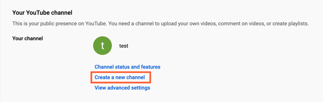 How to create a YouTube channel step three: click "create a new channel"