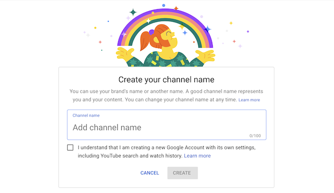 Crea el nombre de tu canal en YouTube