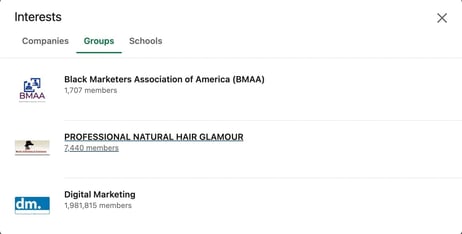 where to find your groups in linkedin via interests section