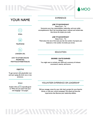 Resume template for MS Word with header and footer design