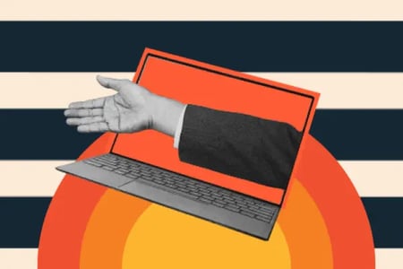 creative agency websites: image shows a person's arm reaching out of a computer screen