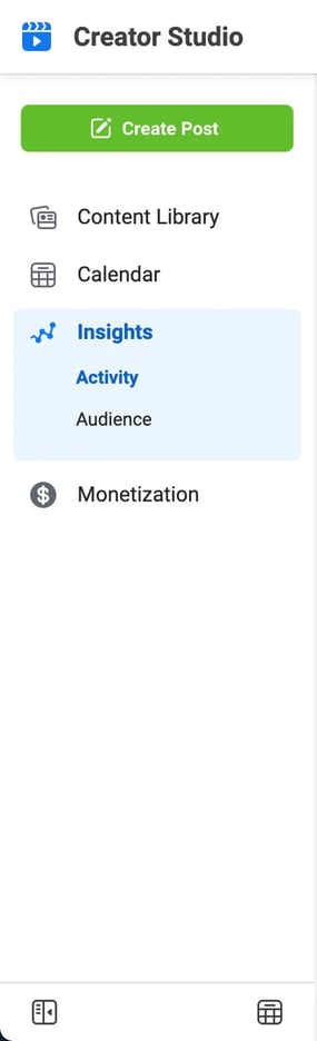 left-hand menu bar on instagram creator studio