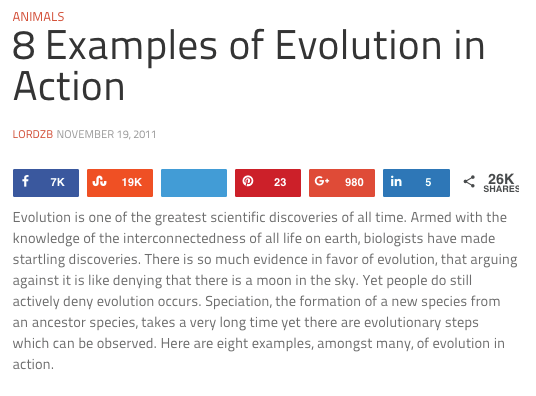 Esempio di post sul blog della raccolta curata sull'evoluzione