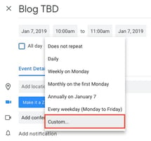 Configuración del Horario de repetición personalizado en el Calendario de Google para Eventos recurrentes