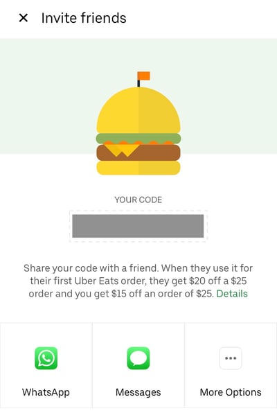 customer referral program example, Uber Eats