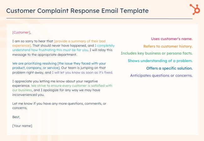 Customer service email templates: Customer Complaint
