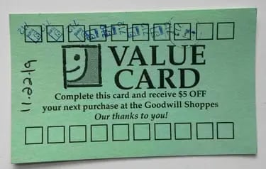 goodwill physical punch card example