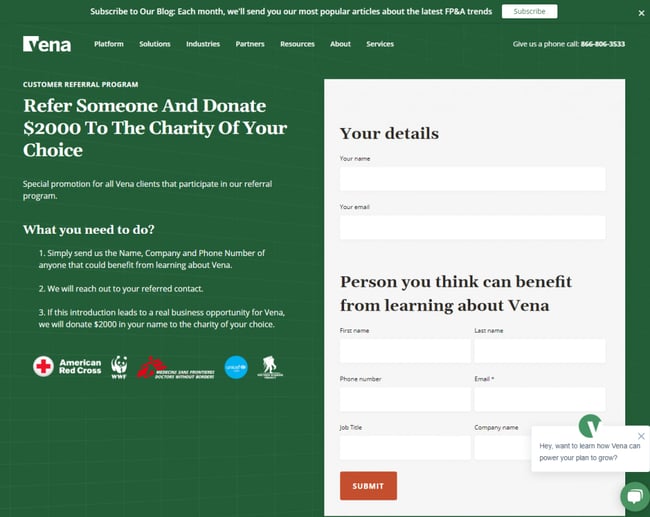 customer referral program ideas: charity connections from vena