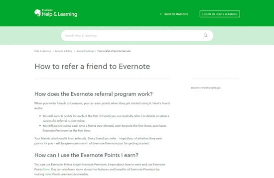 customer referral program ideas: product upgrade from evernote