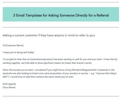 HubSpot customer referral templates