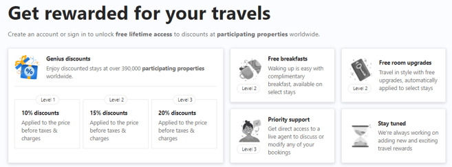 Booking.com “Get rewarded for your travels” email.