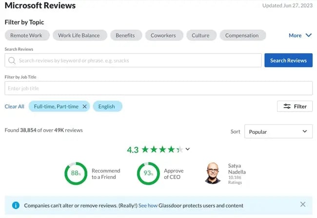 customer review website: glassdoor