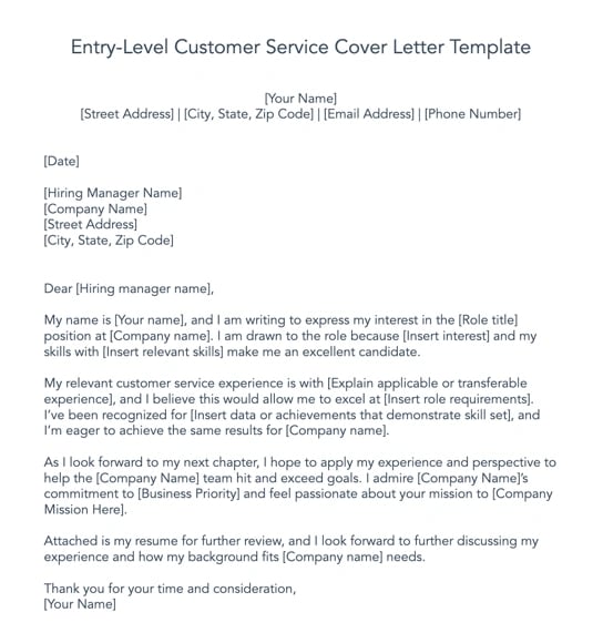 entry level customer service cover letter