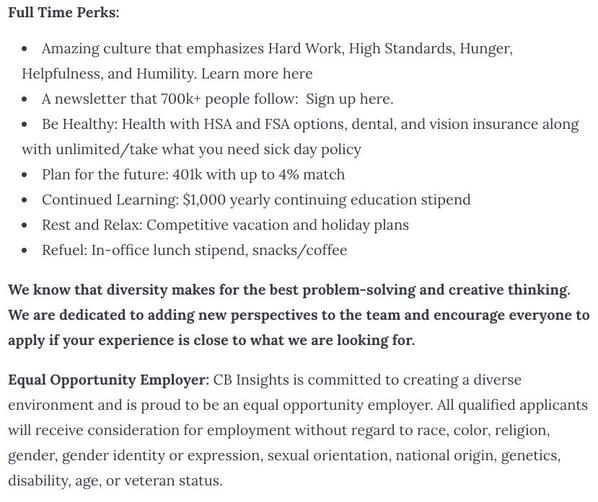 Details for customer service job description from CB Insights