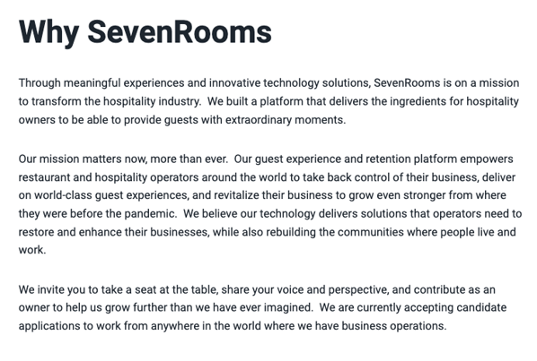 Customer service job description example from SevenRooms