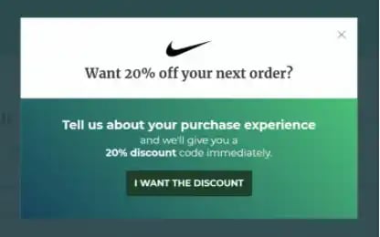 Nike discount incentive for customer feedback