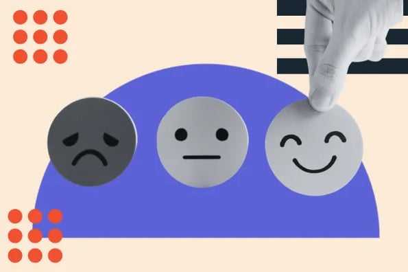 customer satisfaction metrics: image shows a frowny, neutral, and smiley face adjacent to each other. 