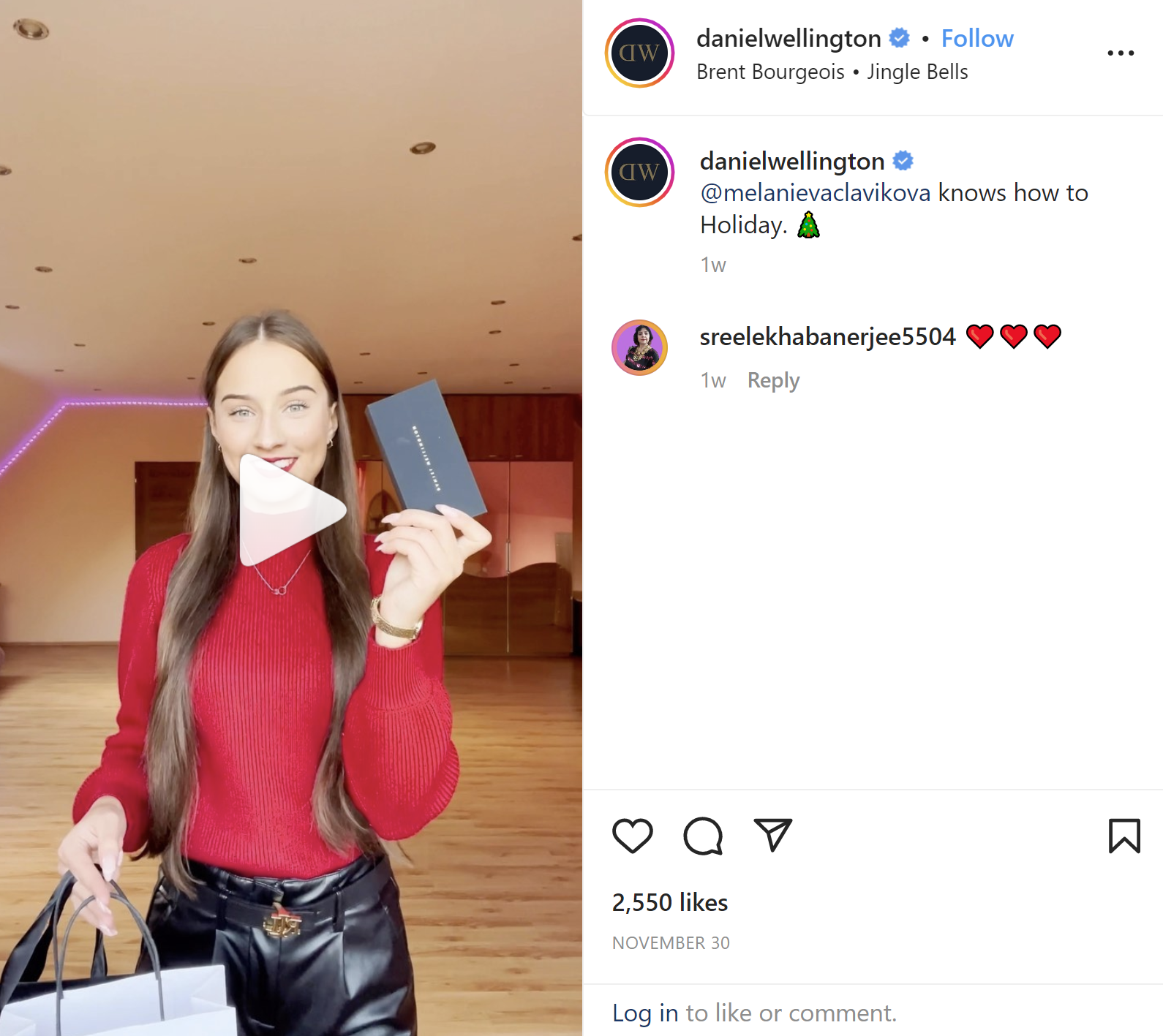 Micro-influencer Melanie Vaclavikova advertises a Daniel Wellington watch.