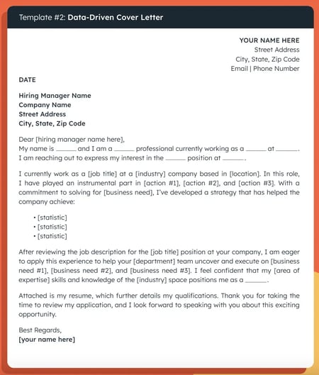 Showcase your top stats with this cover letter template. 