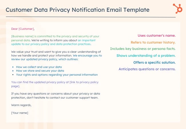 Customer service email templates: Customer Data Privacy