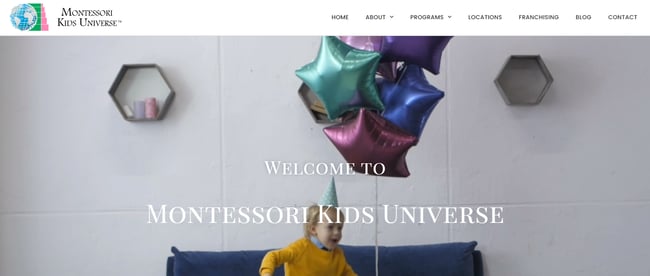 homepage for the daycare website montessori kids universe