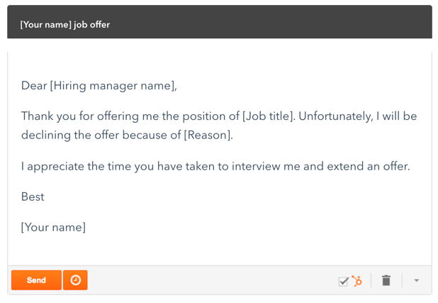 how to decline a job offer sample email