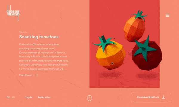 Delassus Group's parallax scrolling design on its product page for tomatoes