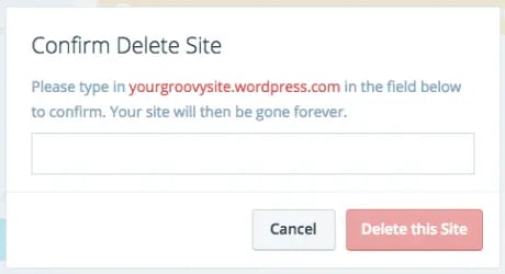 Confirm delete site on WordPress.