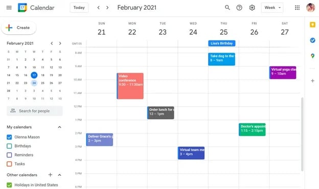 Google Calendar week view