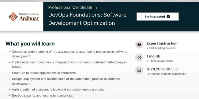 best devops certifications, AnahuacX Professional Certificate in DevOps Foundations: Software Development Optimization