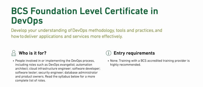 best devops certifications, BCS Foundation Level Certificate in DevOps