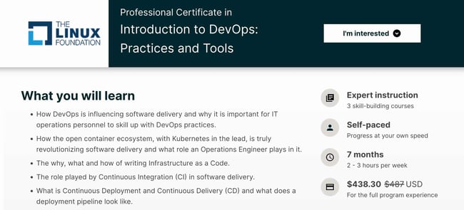 best devops certifications, The Linux Foundation Professional Certificate in Introduction to DevOps: Practices and Tools