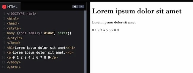 HTML and CSS fonts code example: Didot - best html fonts 