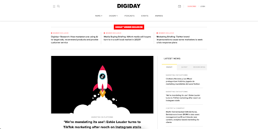 Digiday homepage web design