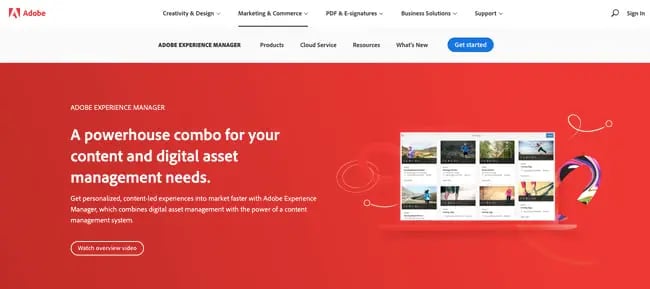 landing page of proprietary digital asset management software Adobe Experience Manager