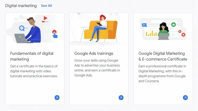 Google Digital Garage marketing certification course homepage