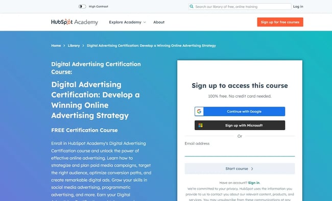 Image of the HubSpot Academy free digital advertising certification